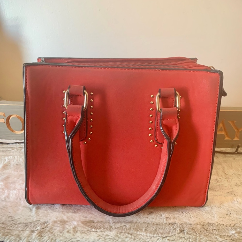 Red and black studded purse shoulder optional bag
